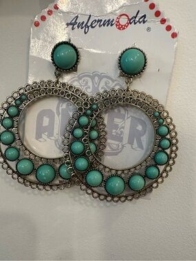 AnferModa Turquoise Circle Drop Earrings